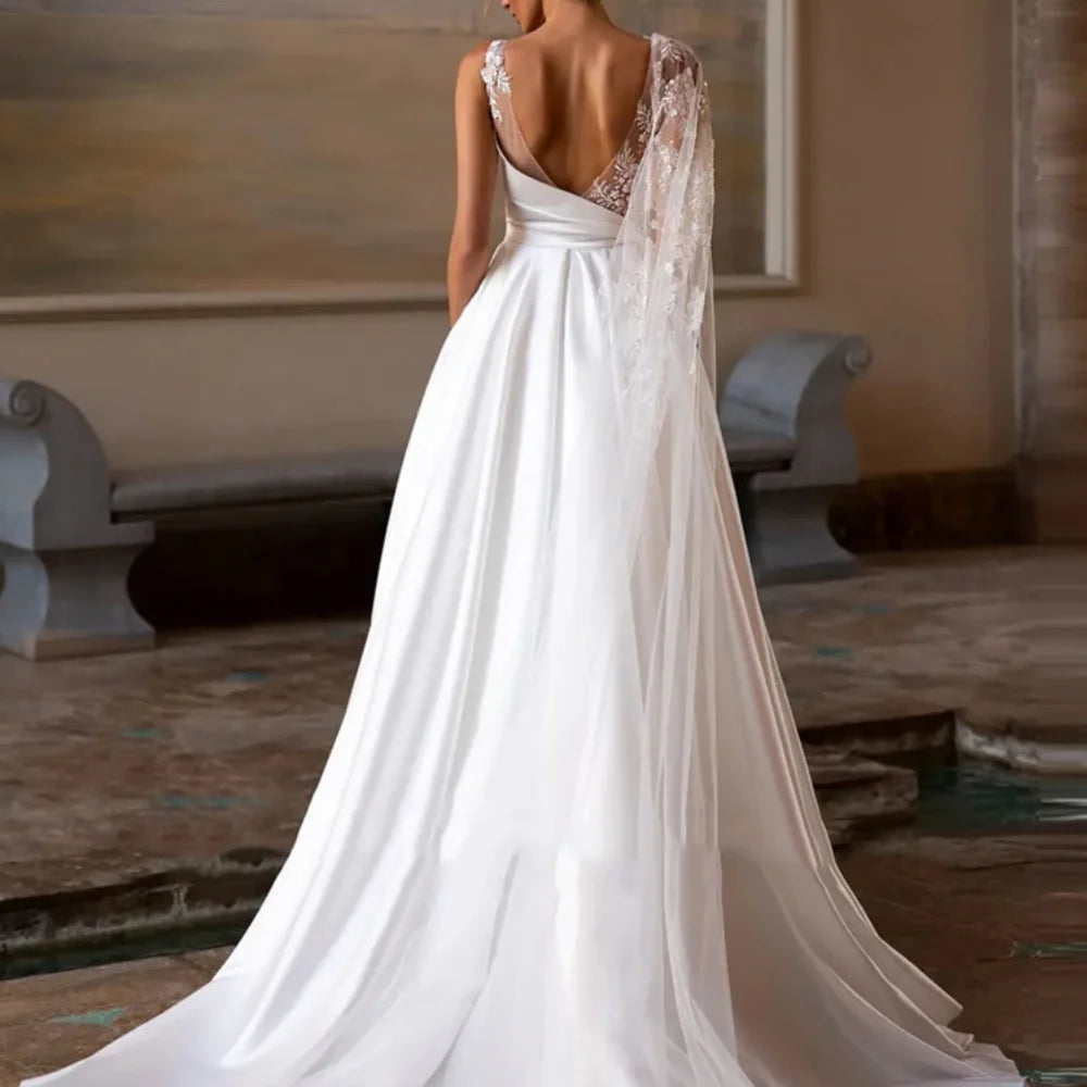 Vestido de Noiva Boho de Um Ombro com Renda