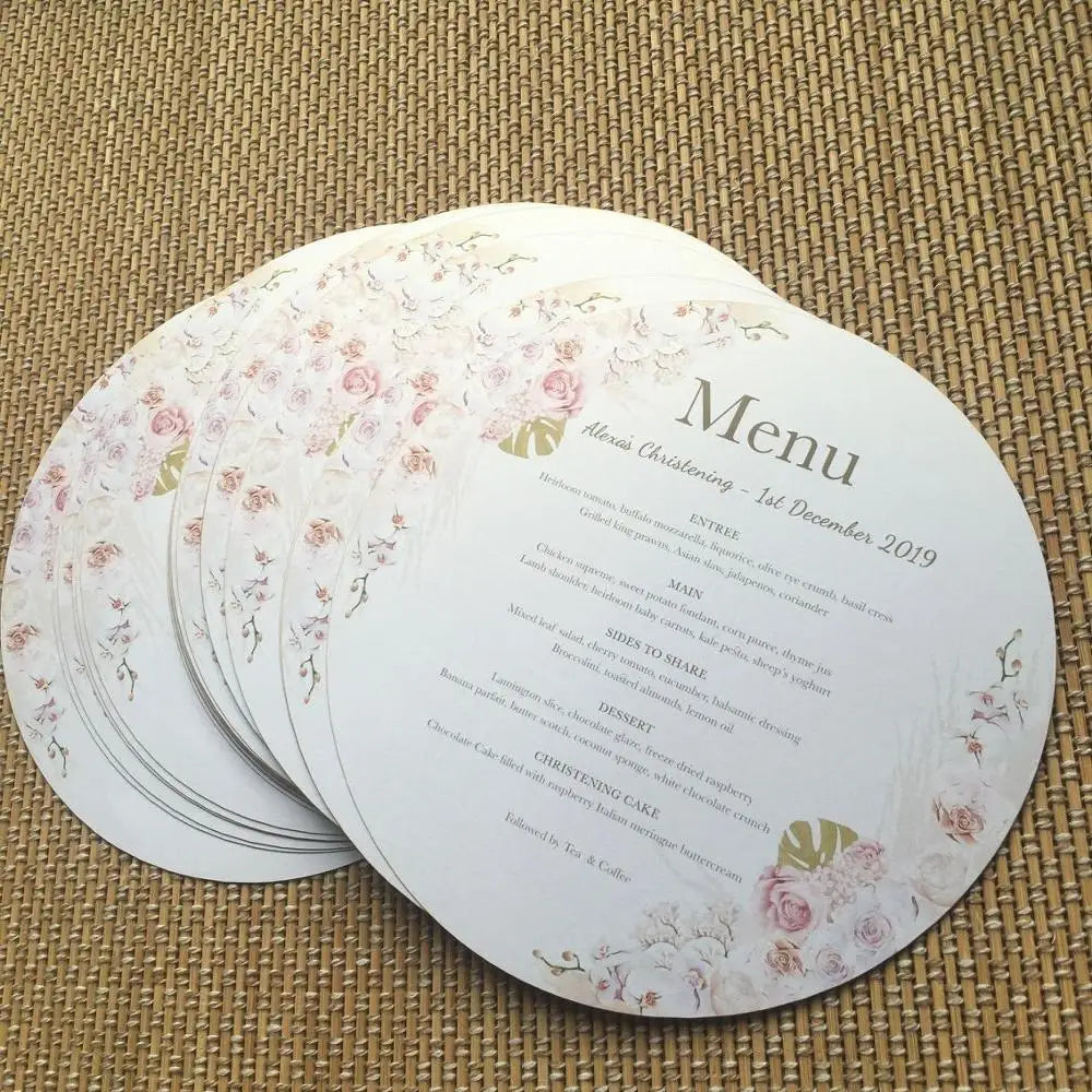 Menus de Casamento Redondos Personalizados