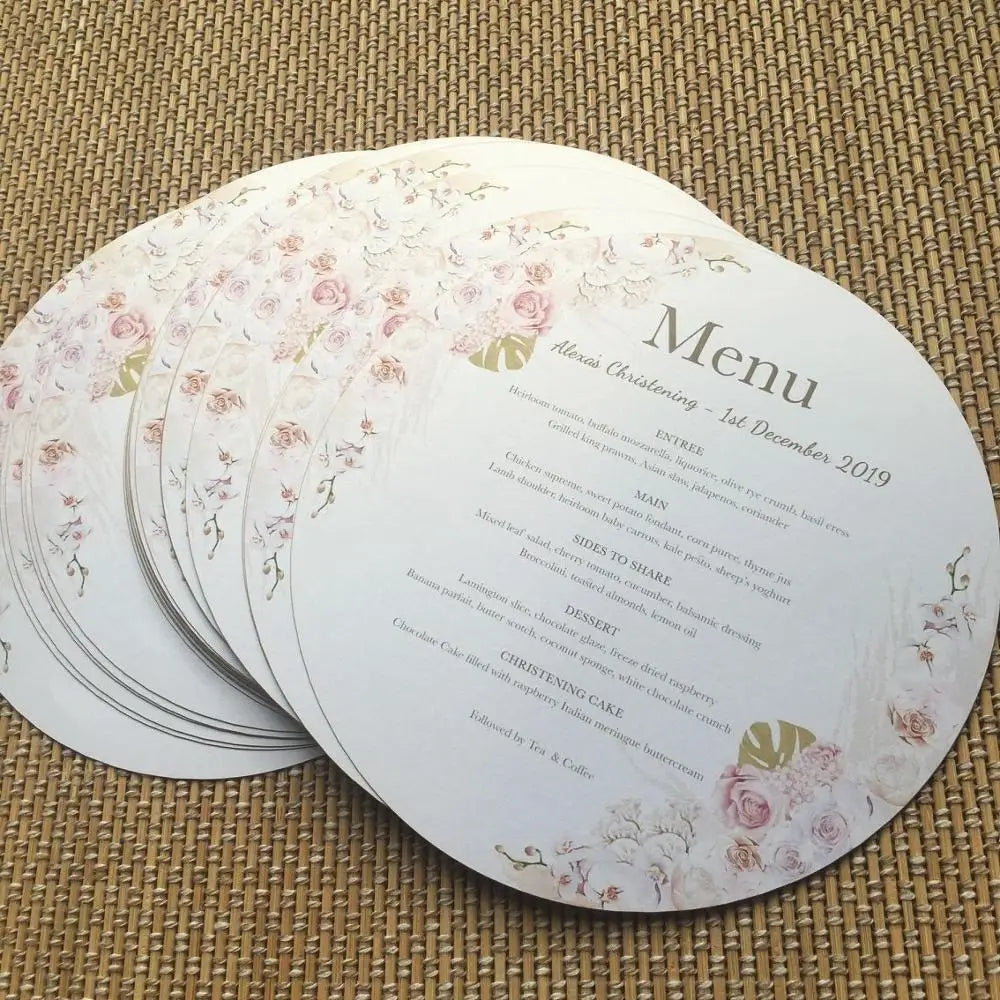 Menus de Casamento Redondos Personalizados
