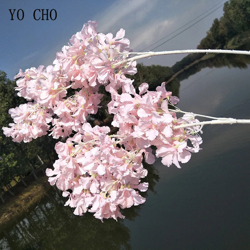 Ramo Artificial de Sakura e Hortênsia em Seda – 83 a 90 cm | Flores Decorativas para Casamento