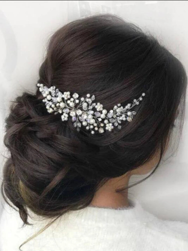 Pente de Cabelo Vintage com Pérolas e Cristais