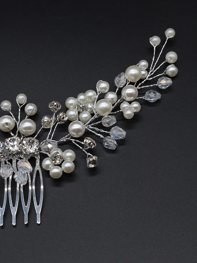 Pente de Cabelo Vintage com Pérolas e Cristais