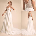 Vestido de Noiva Simples V-Neck com Renda nas Costas — Modelo A-Line
