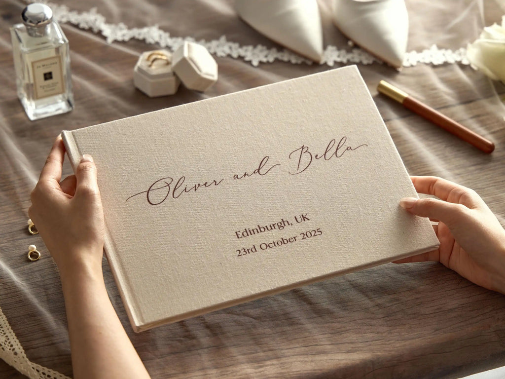 Livro de Honra em Linho Personalizado | Álbum para Fotografias Polaroid e Mensagens