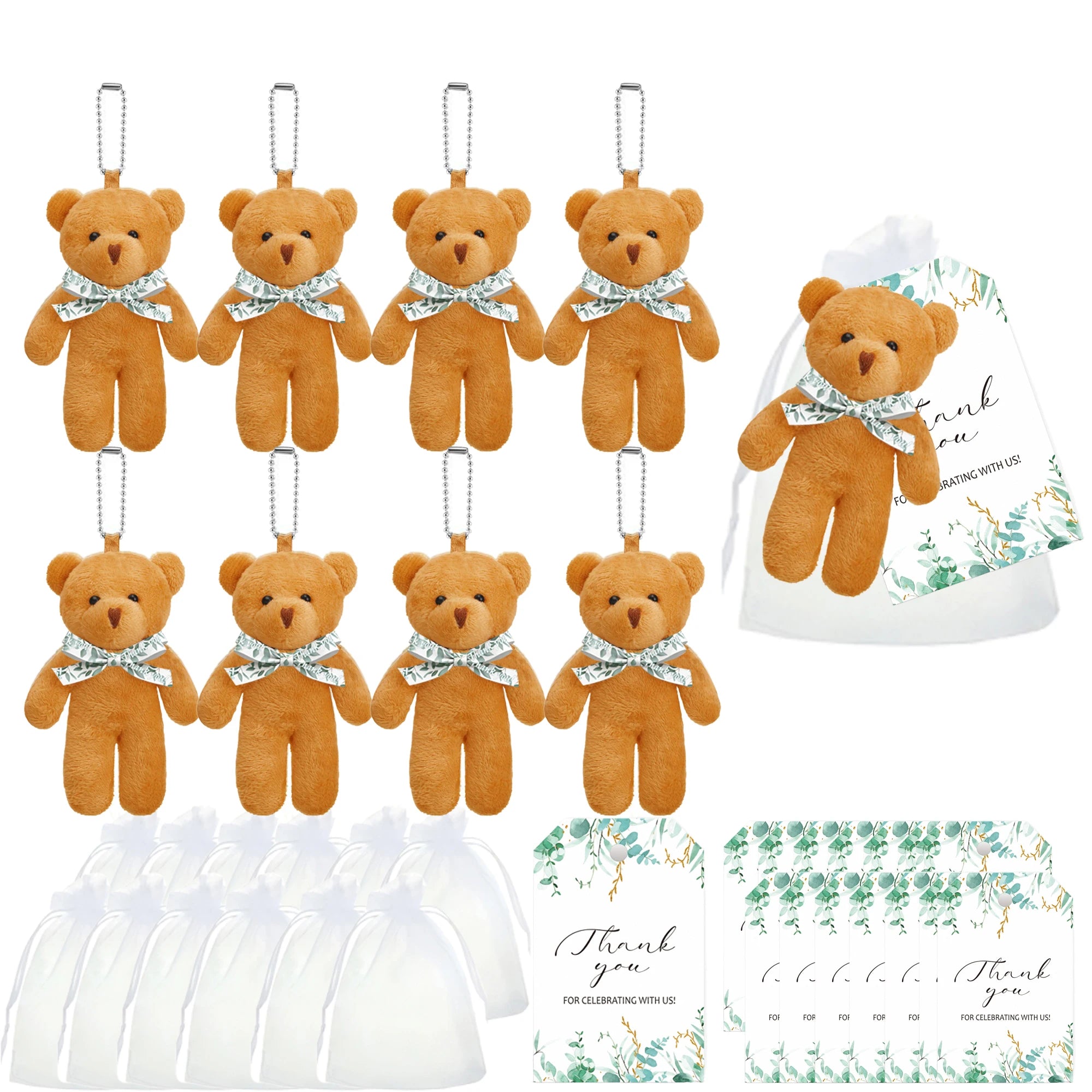 Mini Ursinhos com Chaveiro e Tag de Agradecimento