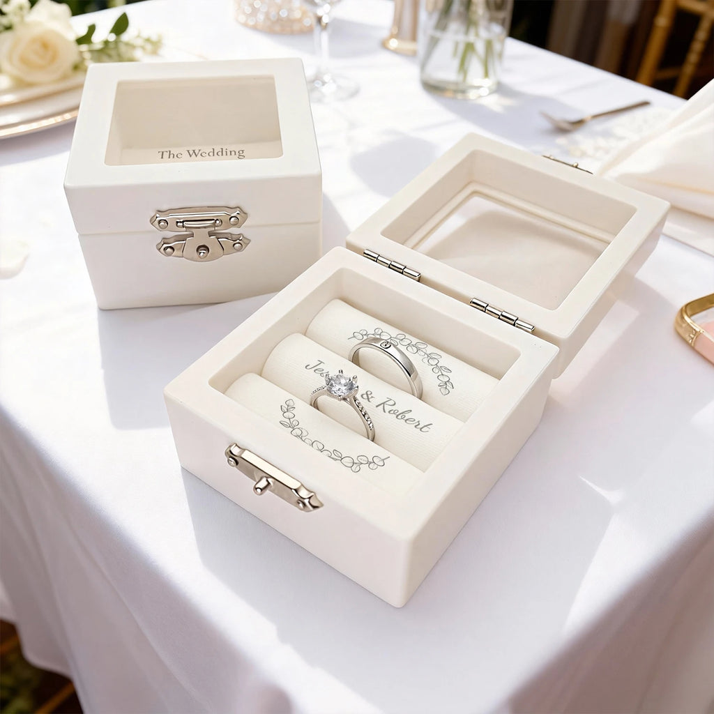 Caixa Porta-Alianças Branca Personalizada