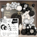 Kit de 131 Balões Preto, Branco e Prateado – Decoração Elegante para Festas e Eventos