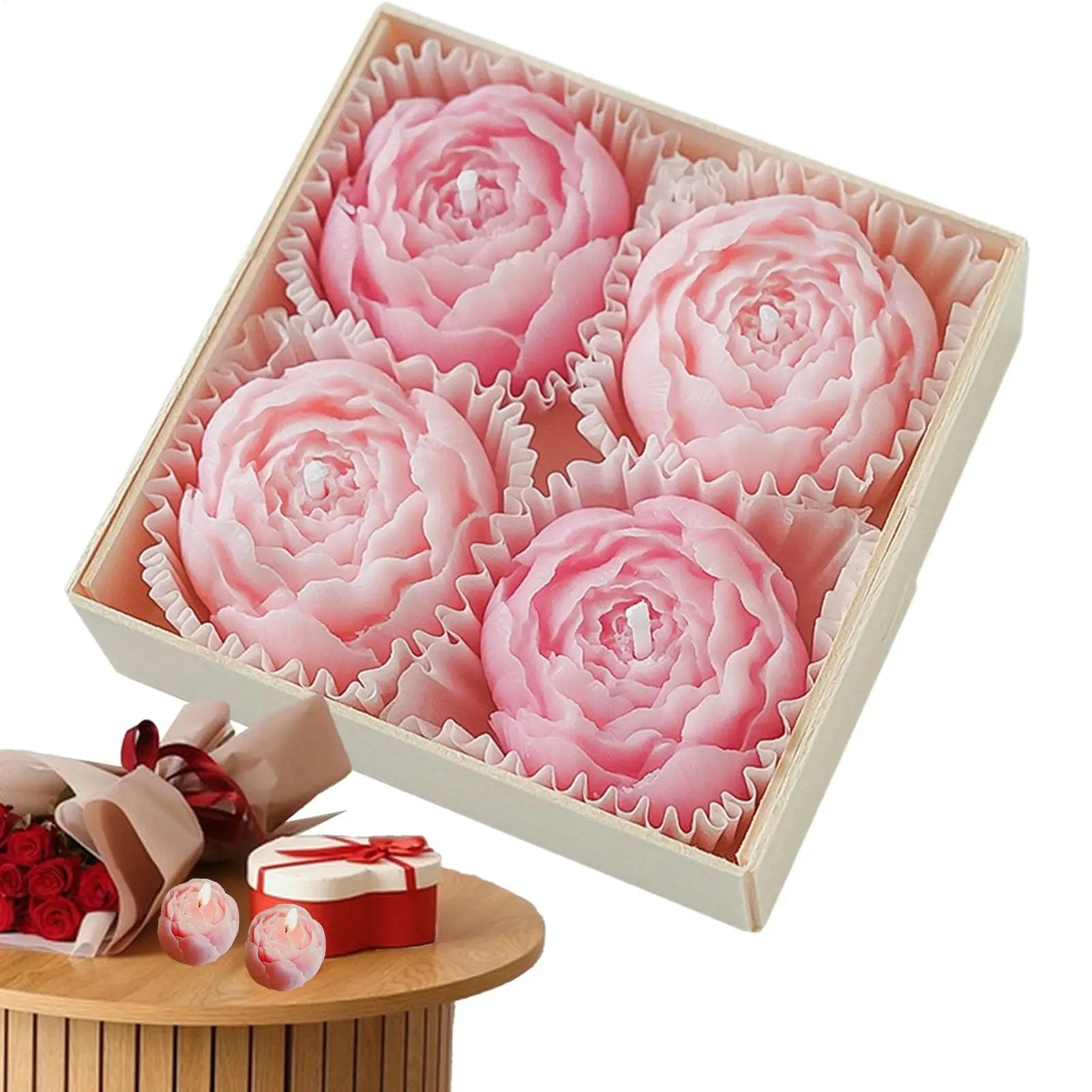 Velas Artesanais em Forma de Rosa — Kit com 4 Unidades