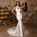 Vestido de Noiva Sereia Halter Neck — Cetim Macio com Renda e Corte Sexy