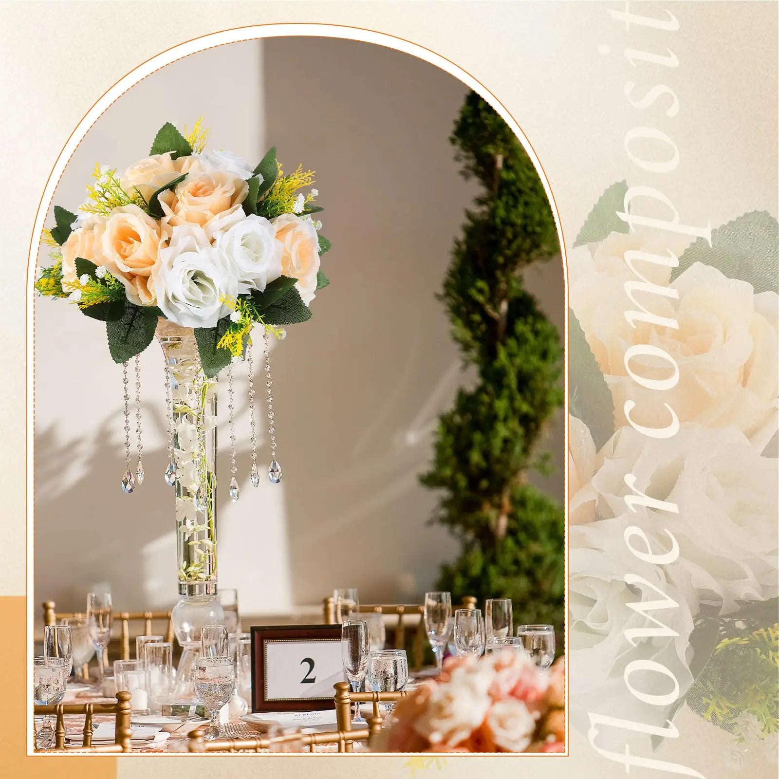 Conjunto de 6 Bolas Florais Artificiais com Rosas – Centros de Mesa para Casamentos