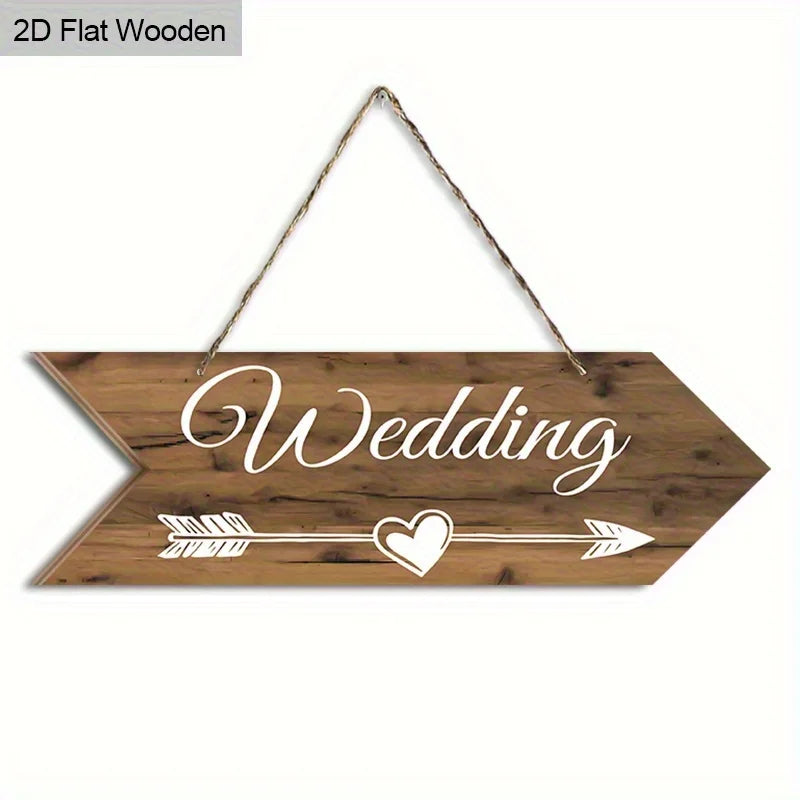 Placa de Madeira "Wedding" com Seta – Decoração Rústica para Casamento