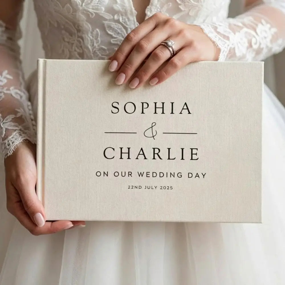 Livro de Honra em Linho Personalizado | Livro de Assinaturas para Casamento