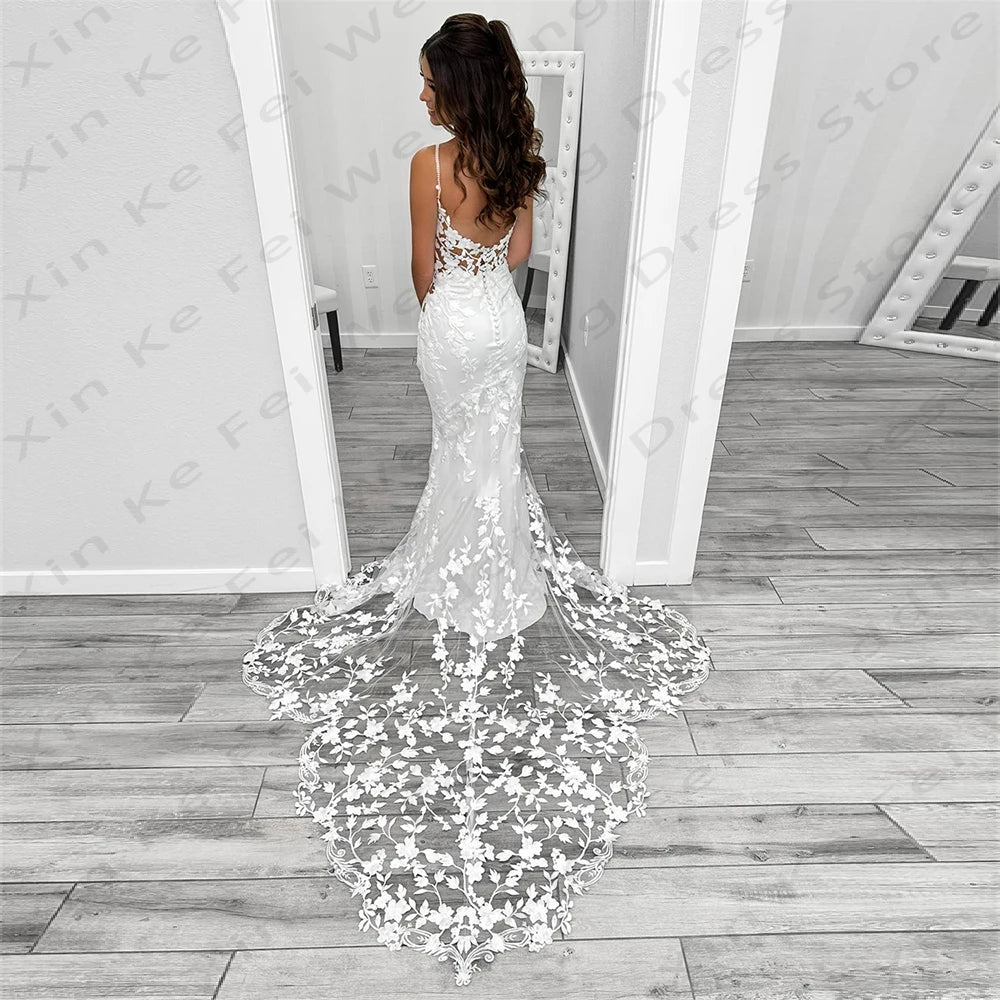 Vestido de Noiva Sereia Elegante V-Neck — Modelo Boho com Renda e Satin