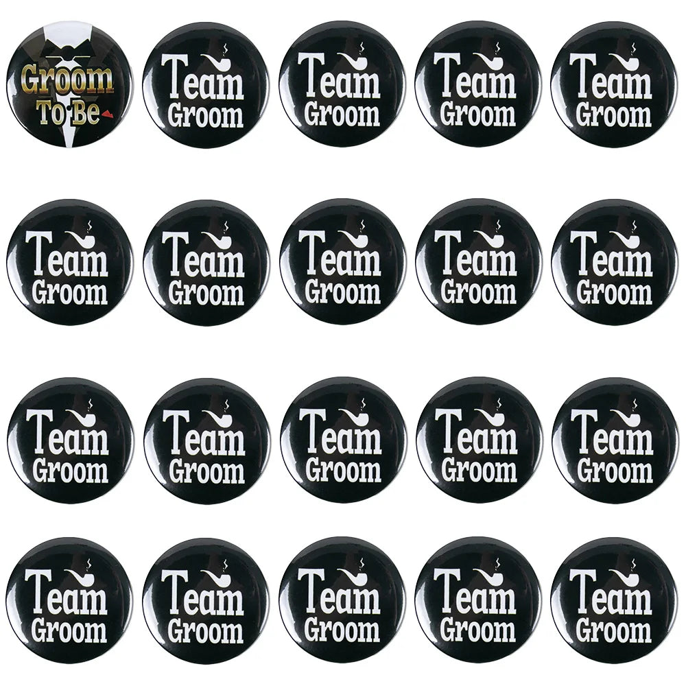 Pins "Groom to Be" e "Team Groom" – Distintivos para Despedida de Solteiro