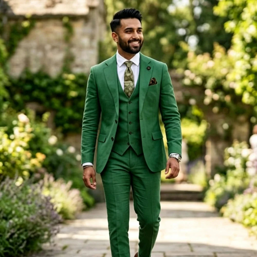 Fato Masculino Verde Sálvia em Linho