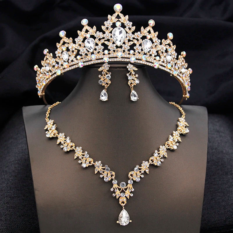Conjunto de Joias de Princesa com Tiara Azul Opala – Coroa, Colar e Brincos