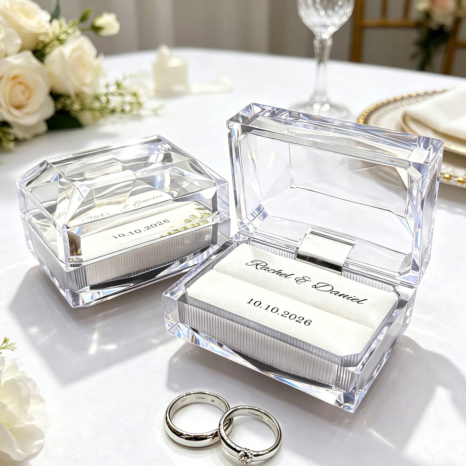 Custom wedding ring box for 2 rings Personalized Acrylic Ring Box for bride and groom before church Ring Box for the Wedding