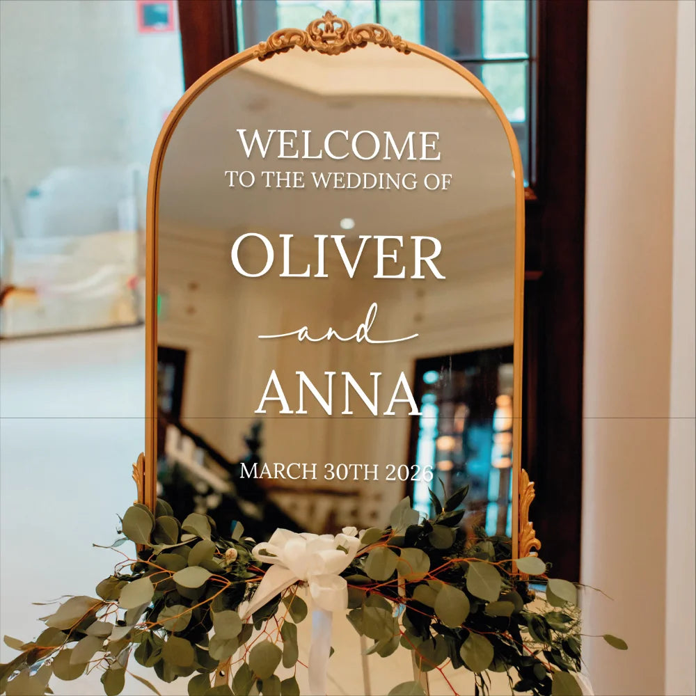 Autocolante Personalizado para Espelho de Casamento – Vinil Elegante para Boas-Vindas