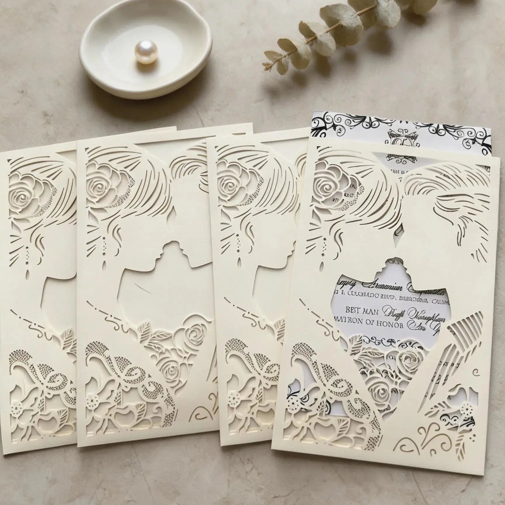 Convites de Casamento Laser Cut Personalizados – Pack de 10 | Capas Elegantes para Convites