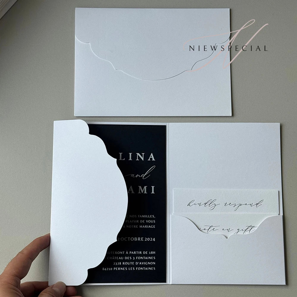 Convites Pocketfold DIY Premium – 10, 20 ou 25 Unidades | Elegância Personalizável para Casamentos