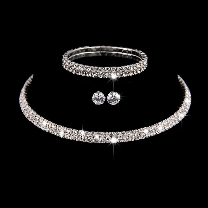 Conjunto de Joias de Noiva com Cristais – Colar e Brincos Elegantes