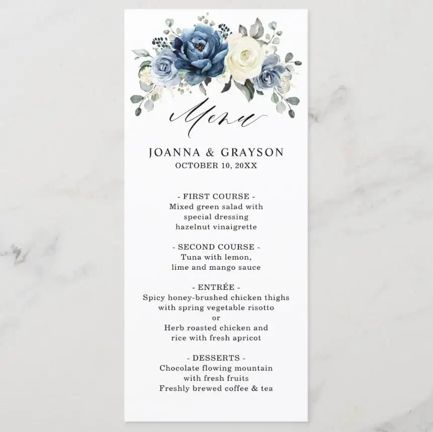 Menus de Casamento Personalizados com Design Floral