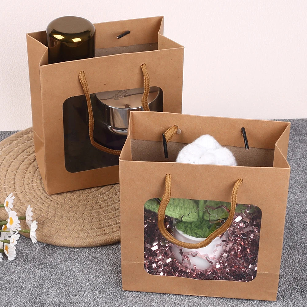 Sacola Kraft com Janela Transparente para Presentes e Lembranças