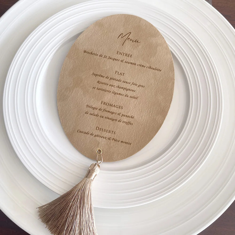 Menu de Casamento Redondo Personalizado com Borla