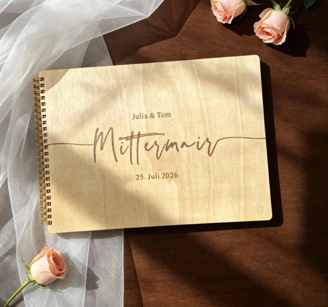 Livro de Honra em Madeira Gravado a Laser | Álbum Personalizado para Casamento
