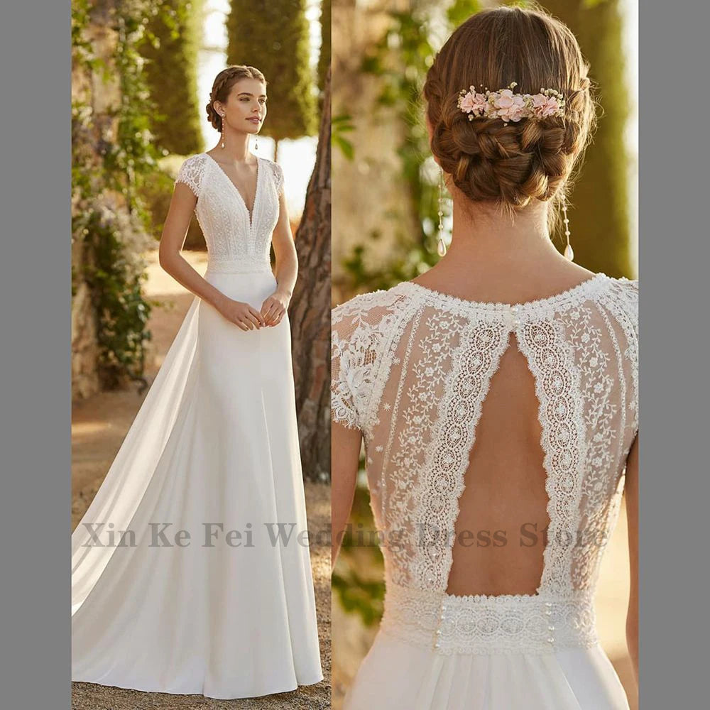 Vestido de Noiva Sereia em Renda e Cetim com Cauda Removível