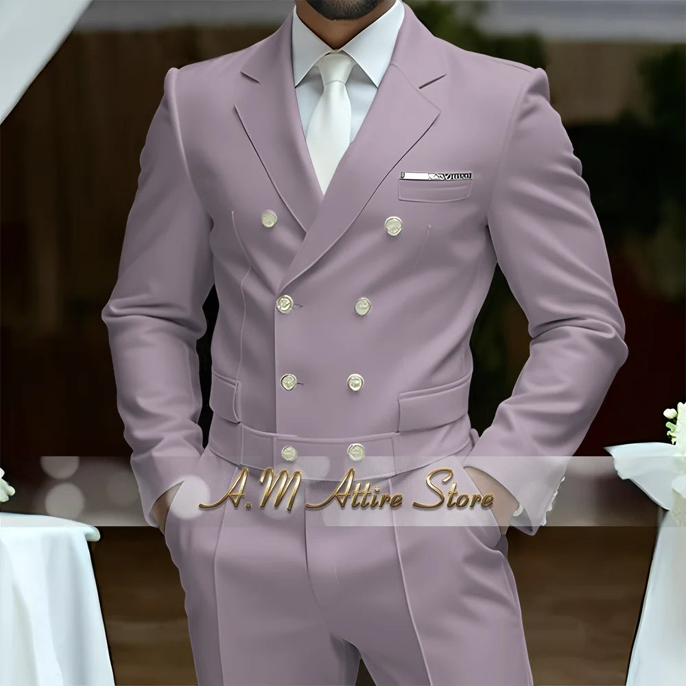 Fato Masculino Branco de Luxo – Blazer Cruzado e Calças Elegantes