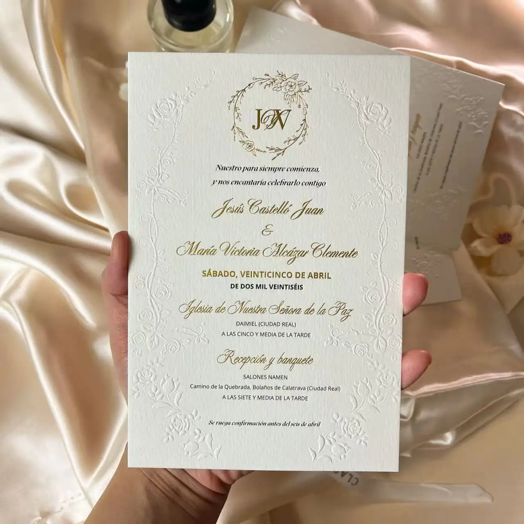 Convites de Casamento com Estampagem Dourada Premium – Personalizados | Luxo em Cada Detalhe
