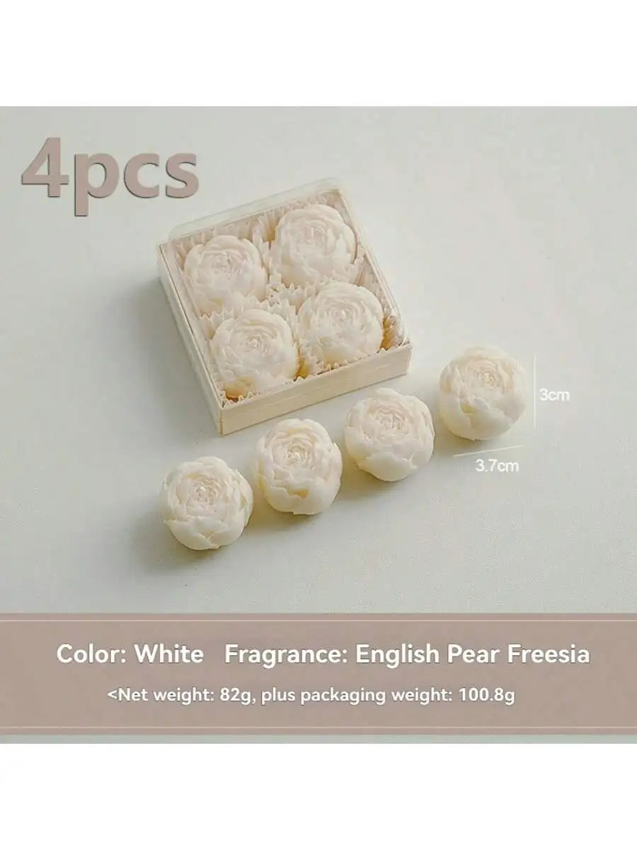 Kit com 4 Velas Artesanais em Forma de Rosa — Caixa Presente
