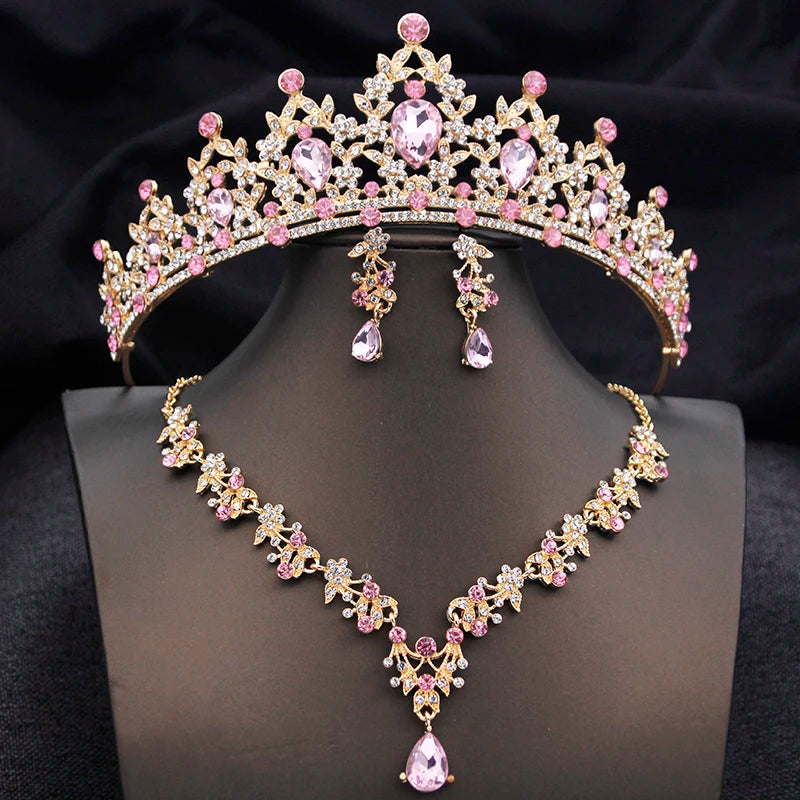 Conjunto de Joias de Princesa com Tiara Azul Opala – Coroa, Colar e Brincos