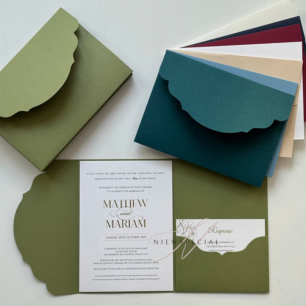 Convites Pocketfold DIY Premium – 10, 20 ou 25 Unidades | Elegância Personalizável para Casamentos