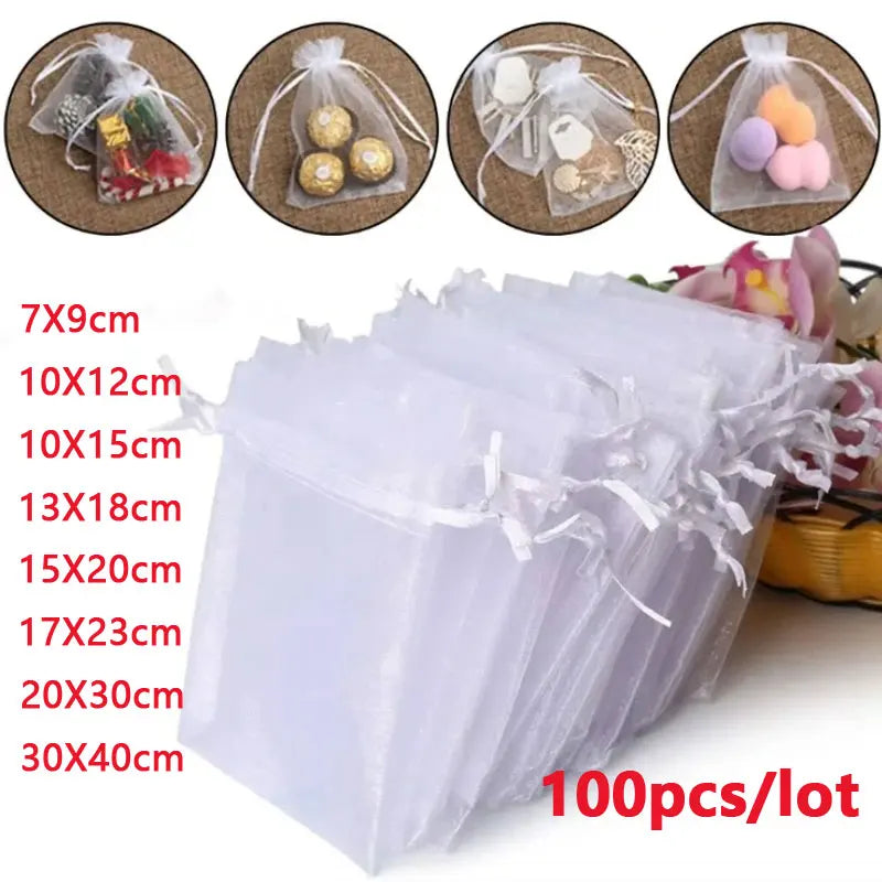 Saquinhos de Organza para Lembranças de Casamento — Kit com 100 Unidades