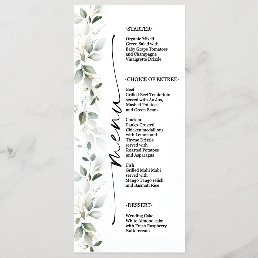 Menus de Casamento Personalizados com Design Floral