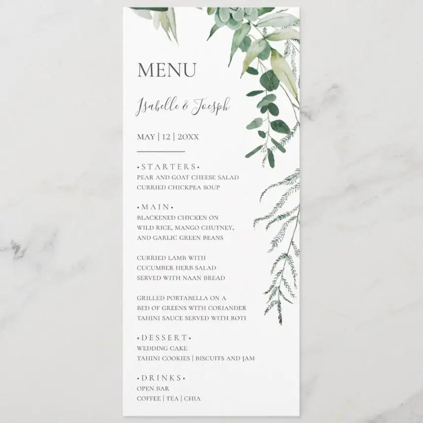 Menus de Casamento Personalizados com Design Floral