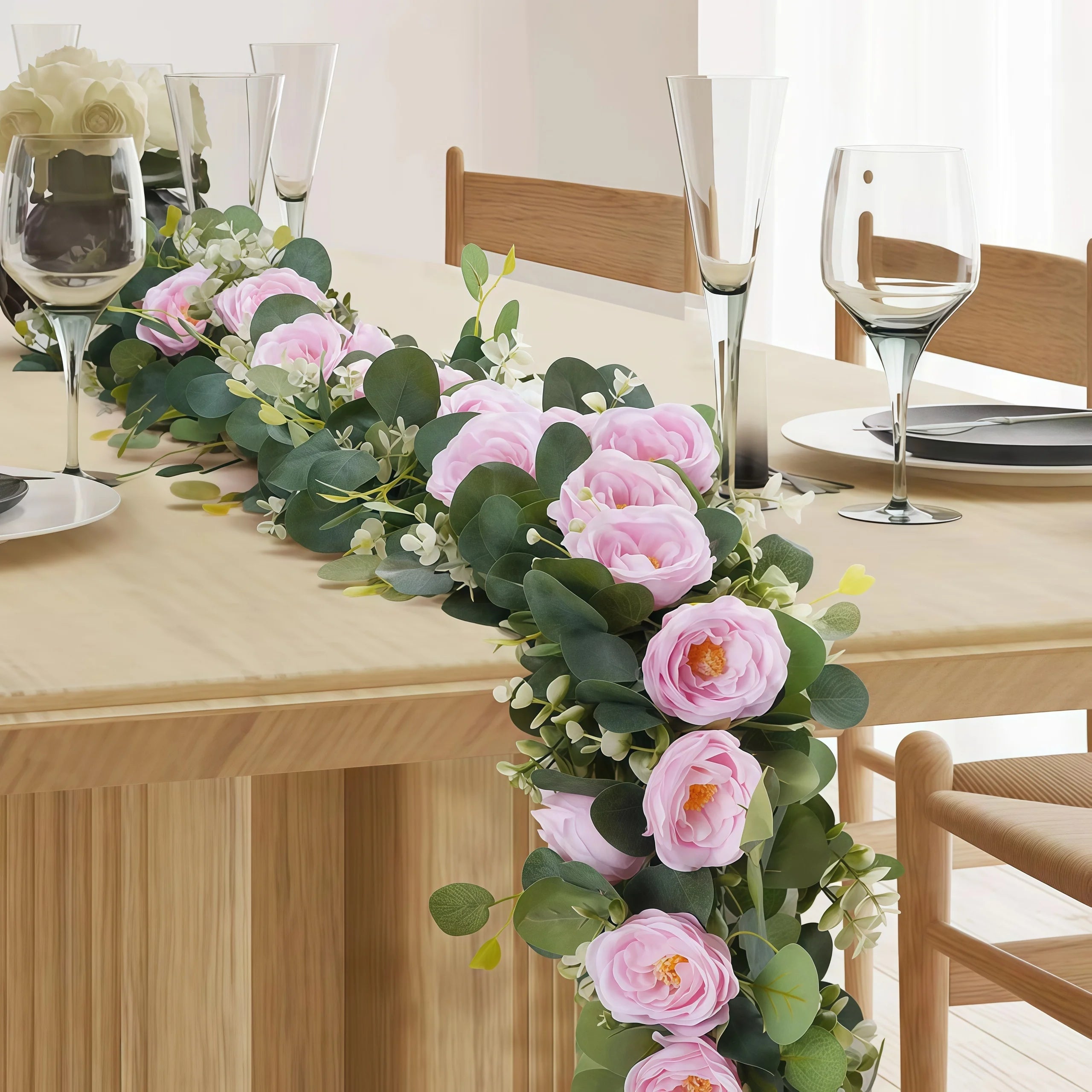 Grinalda Artificial de Eucalipto, Rosas e Gypsophila – 1,80 m