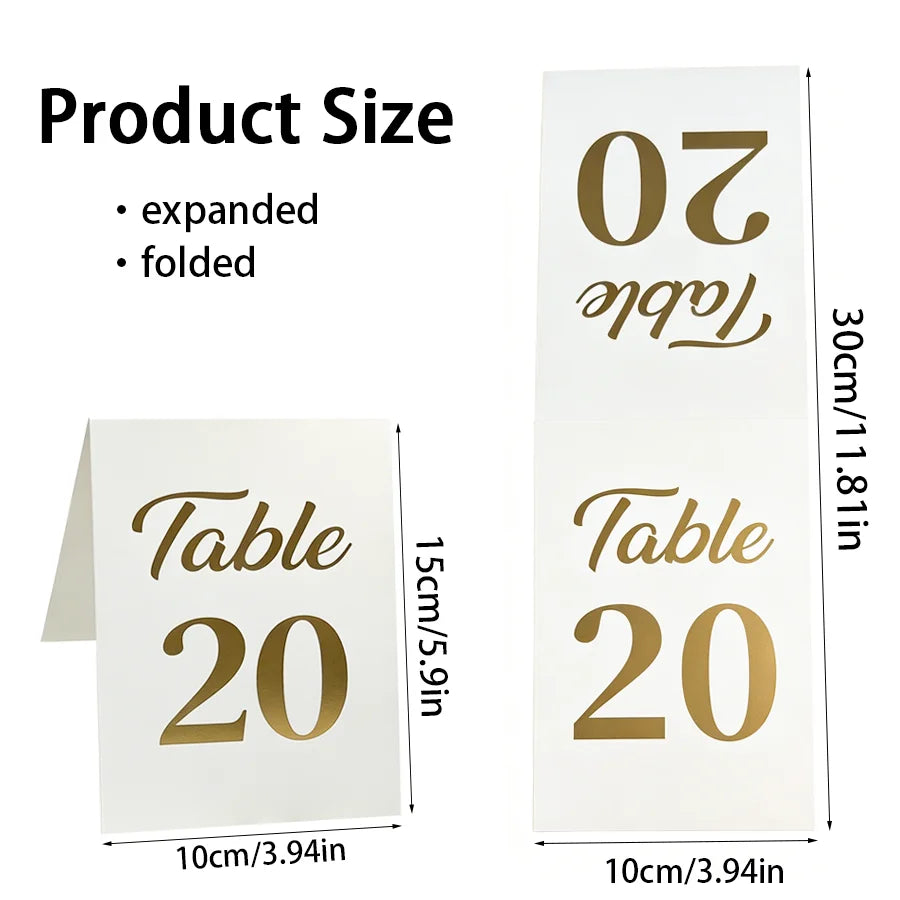 Cartões de Número de Mesa Dobráveis com Acabamento Dourado (Conjunto de 21)