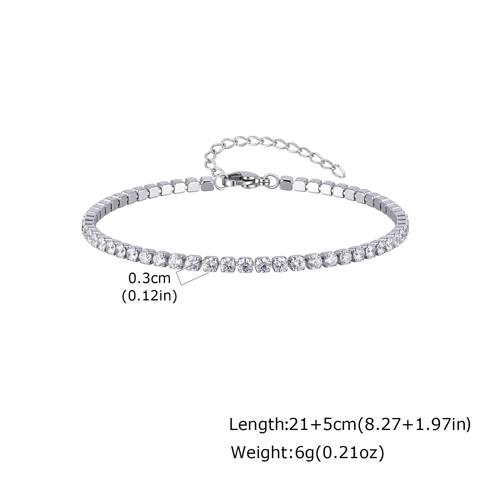 Tornozeleira Tennis com Zircónias – Aço Inoxidável Banhado a Ouro 18K