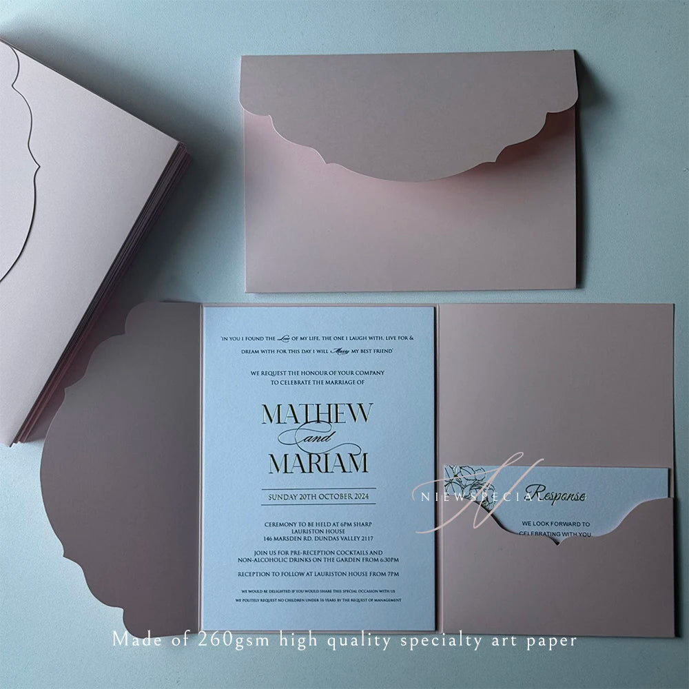 Convites Pocketfold DIY Premium – 10, 20 ou 25 Unidades | Elegância Personalizável para Casamentos