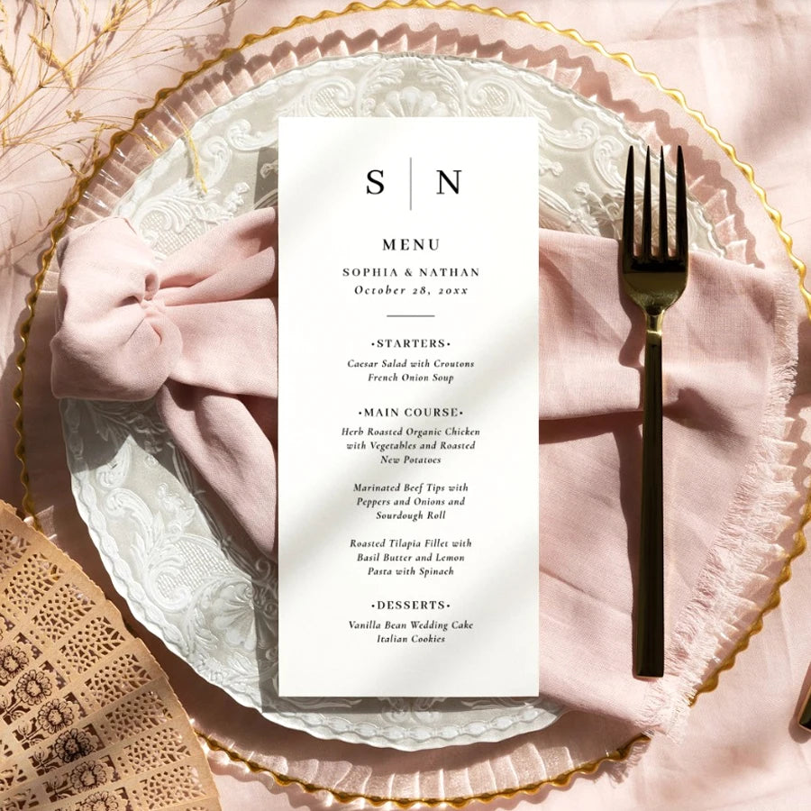Menus de Casamento Personalizados com Caligrafia Elegante
