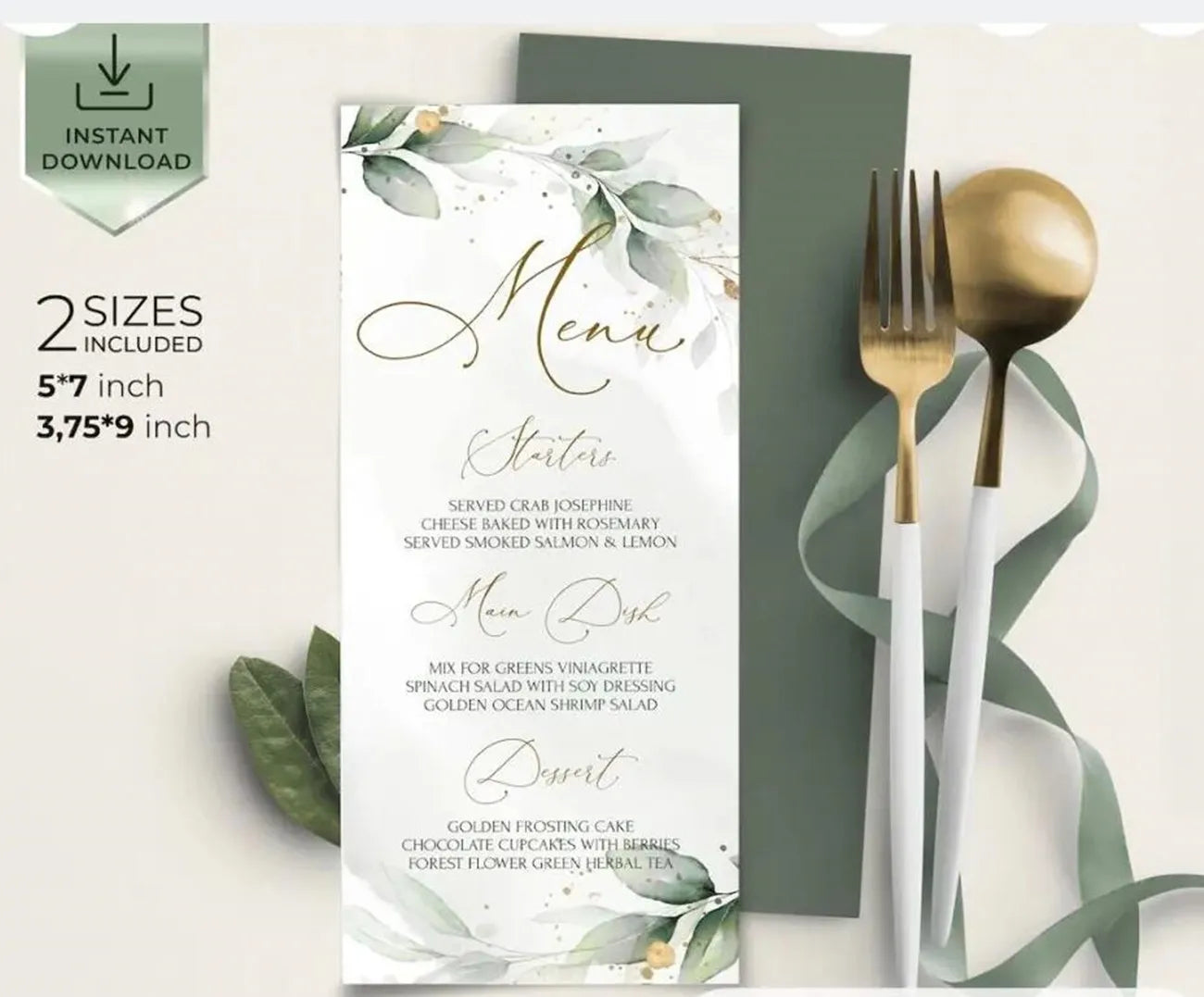 Menus de Casamento Personalizados – Pack de 50