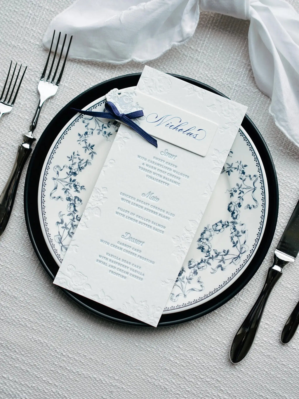 Menus de Casamento Letterpress Personalizados
