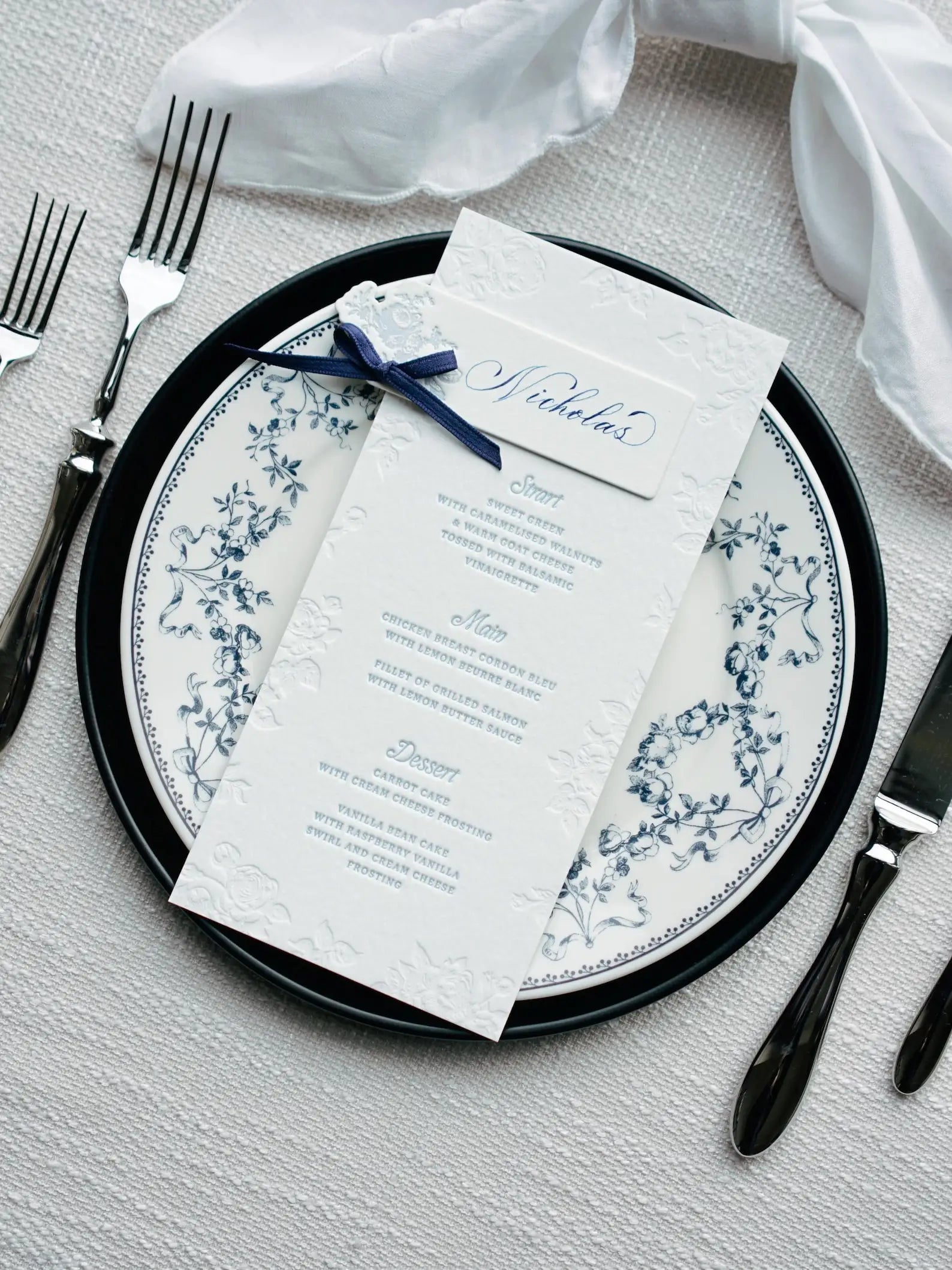 Menus de Casamento Letterpress Personalizados