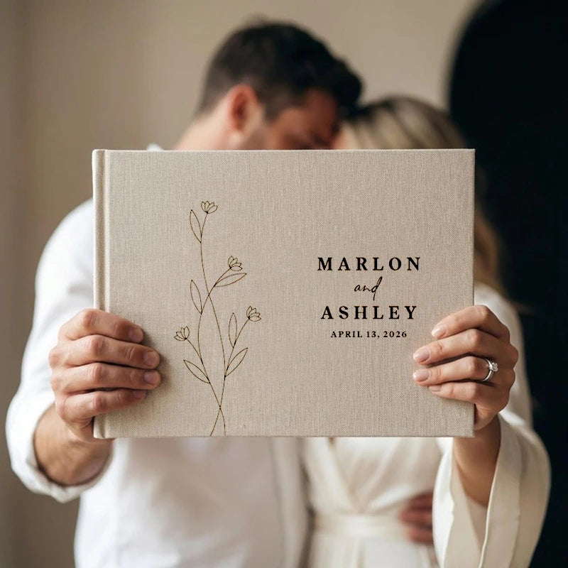 Livro de Honra em Linho Personalizado | Livro de Assinaturas para Casamento