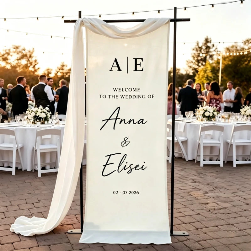 Banner de Linho Personalizado para Casamento – Placa de Boas-Vindas em Tecido