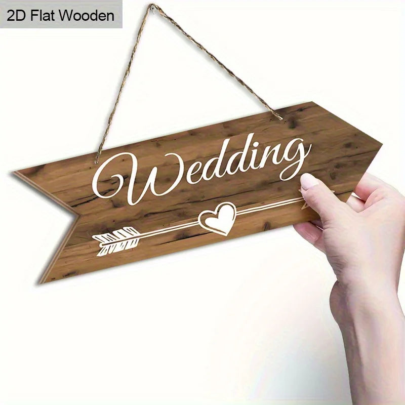 Placa de Madeira "Wedding" com Seta – Decoração Rústica para Casamento