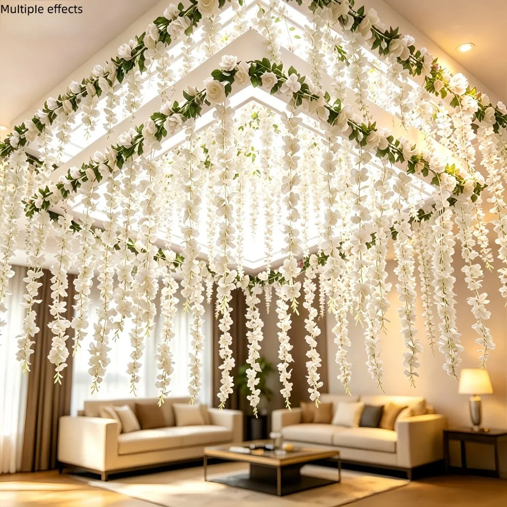 Conjunto de 22 Flores Pendentes Brancas – Rosas e Orquídeas para Parede e Casamento
